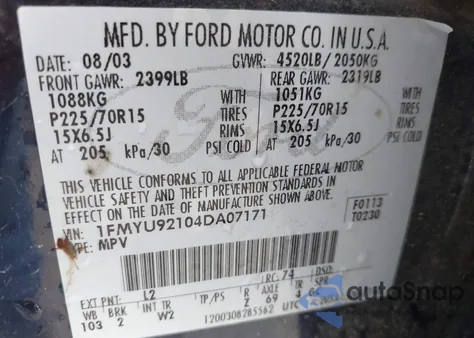 2004 Ford Escape Xls z USA, uszkodzony, nr VIN 1FMYU92104DA07171